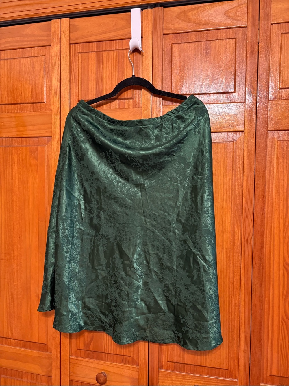 Green Satin Jacquard A-Line Skirt